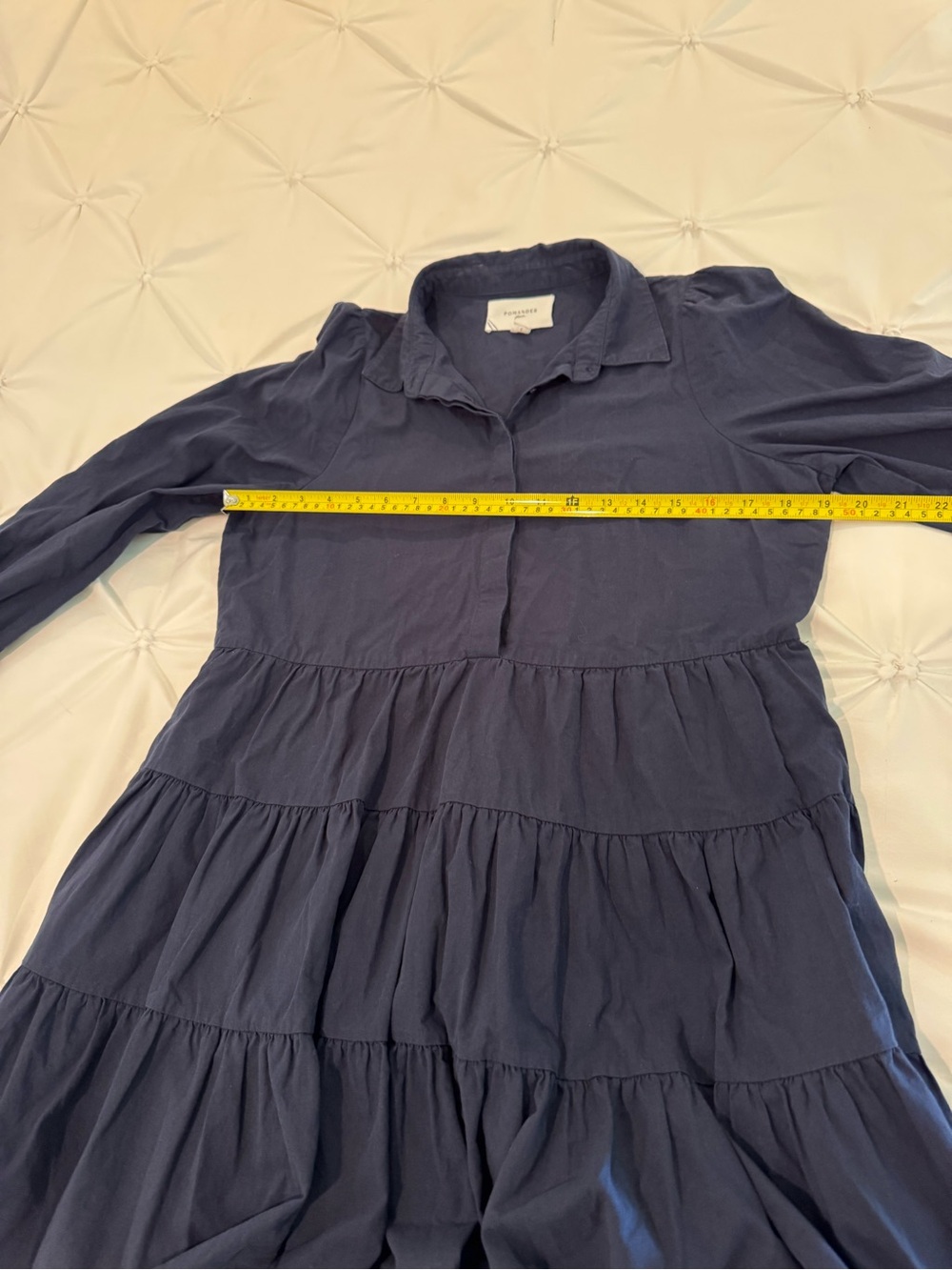 Pomander Place by Tuckernuck Navy Blue Mabel Cotton Tiered Shirt Dress Size S - Picture 12 of 15